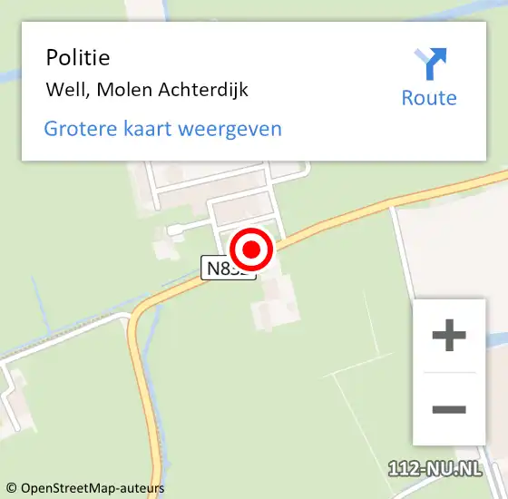 Locatie op kaart van de 112 melding: Politie Well, Molen Achterdijk op 28 juni 2021 16:44