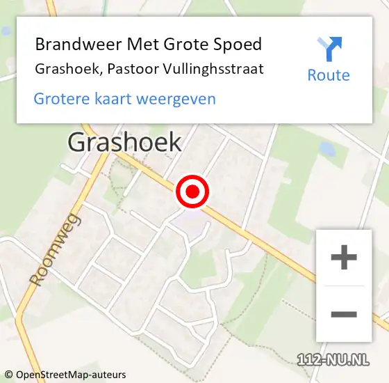 Locatie op kaart van de 112 melding: Brandweer Met Grote Spoed Naar Grashoek, Pastoor Vullinghsstraat op 28 juni 2021 16:59