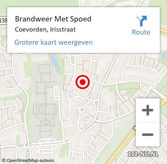 Locatie op kaart van de 112 melding: Brandweer Met Spoed Naar Coevorden, Irisstraat op 28 juni 2021 17:42