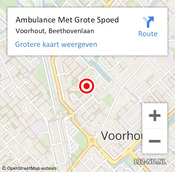 Locatie op kaart van de 112 melding: Ambulance Met Grote Spoed Naar Voorhout, Beethovenlaan op 28 juni 2021 17:59