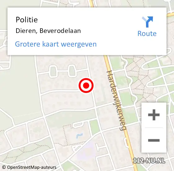 Locatie op kaart van de 112 melding: Politie Dieren, Beverodelaan op 28 juni 2021 18:31