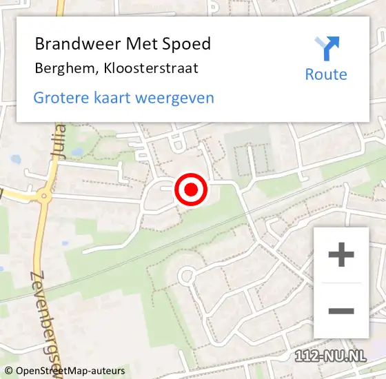 Locatie op kaart van de 112 melding: Brandweer Met Spoed Naar Berghem, Kloosterstraat op 28 juni 2021 18:51