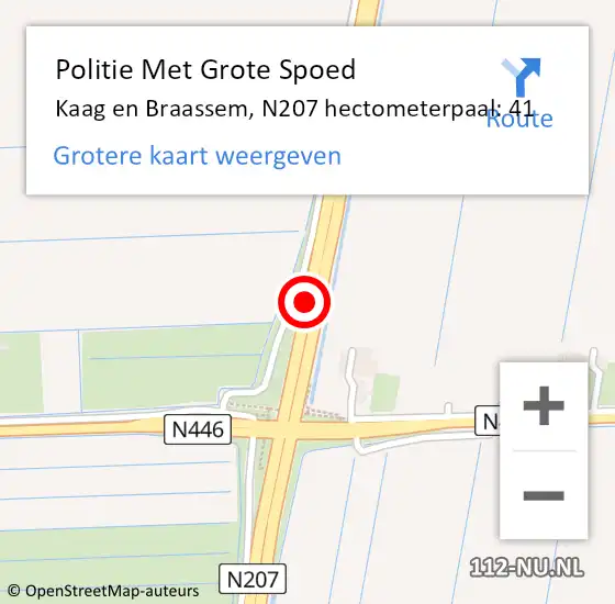 Locatie op kaart van de 112 melding: Politie Met Grote Spoed Naar Kaag en Braassem, N207 hectometerpaal: 41 op 28 juni 2021 19:06