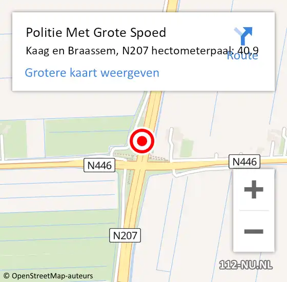 Locatie op kaart van de 112 melding: Politie Met Grote Spoed Naar Kaag en Braassem, N207 hectometerpaal: 40,9 op 28 juni 2021 19:06