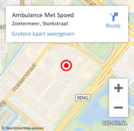 Locatie op kaart van de 112 melding: Ambulance Met Spoed Naar Zoetermeer, Storkstraat op 28 juni 2021 19:11