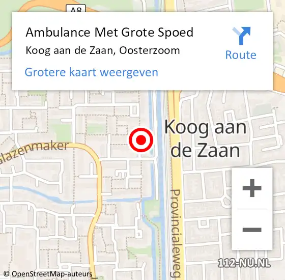 Locatie op kaart van de 112 melding: Ambulance Met Grote Spoed Naar Koog aan de Zaan, Oosterzoom op 28 juni 2021 19:15