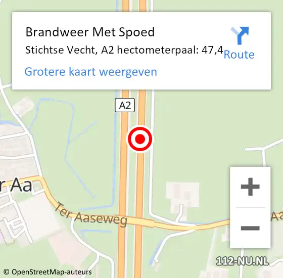 Locatie op kaart van de 112 melding: Brandweer Met Spoed Naar Stichtse Vecht, A2 hectometerpaal: 47,4 op 28 juni 2021 19:48