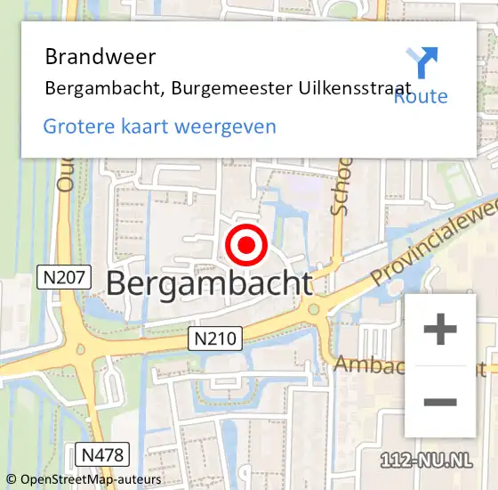 Locatie op kaart van de 112 melding: Brandweer Bergambacht, Burgemeester Uilkensstraat op 28 juni 2021 19:50