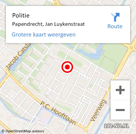 Locatie op kaart van de 112 melding: Politie Papendrecht, Jan Luykenstraat op 28 juni 2021 20:05