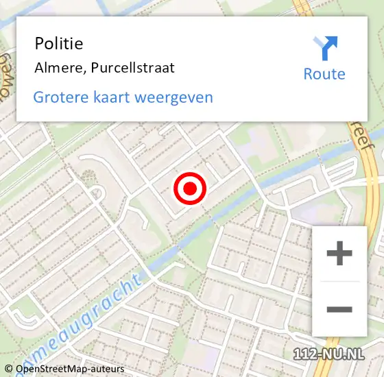 Locatie op kaart van de 112 melding: Politie Almere, Purcellstraat op 14 juni 2014 17:12