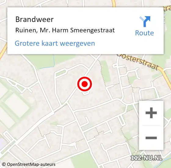 Locatie op kaart van de 112 melding: Brandweer Ruinen, Mr. Harm Smeengestraat op 28 juni 2021 21:03
