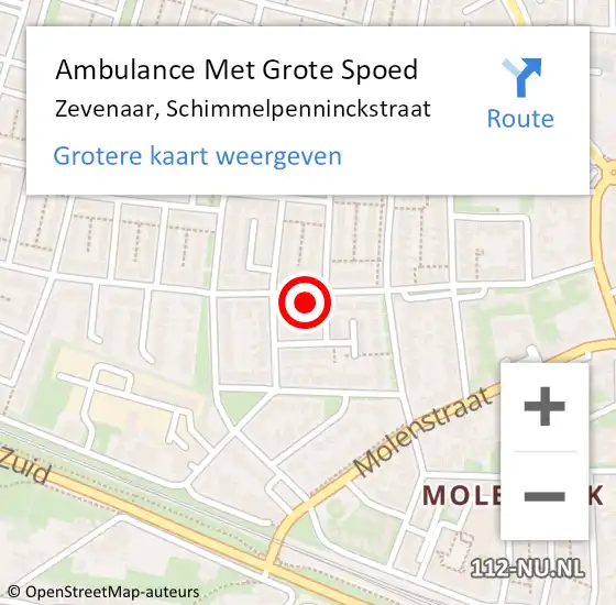 Locatie op kaart van de 112 melding: Ambulance Met Grote Spoed Naar Zevenaar, Schimmelpenninckstraat op 28 juni 2021 21:12