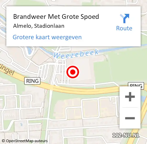 Locatie op kaart van de 112 melding: Brandweer Met Grote Spoed Naar Almelo, Stadionlaan op 28 juni 2021 22:40