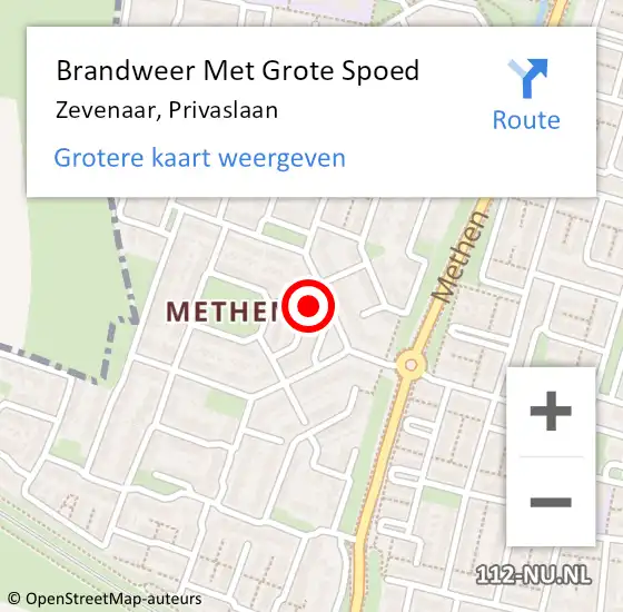 Locatie op kaart van de 112 melding: Brandweer Met Grote Spoed Naar Zevenaar, Privaslaan op 28 juni 2021 22:48