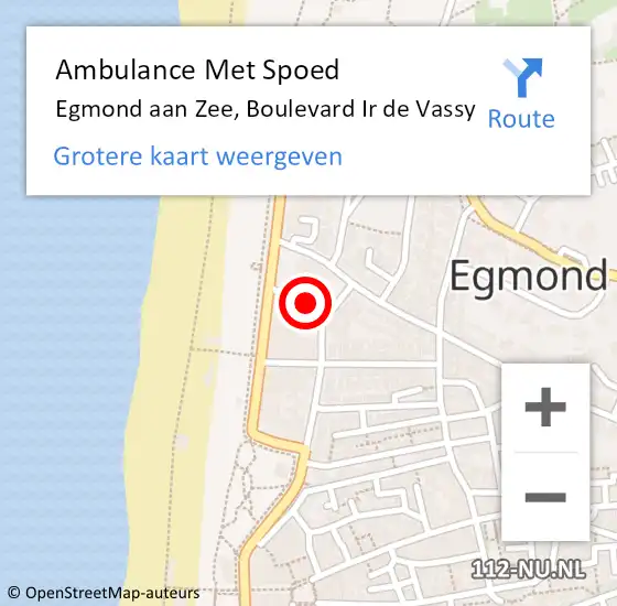 Locatie op kaart van de 112 melding: Ambulance Met Spoed Naar Egmond aan Zee, Boulevard Ir de Vassy op 28 juni 2021 22:50