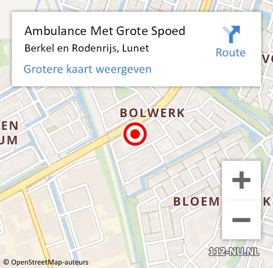 Locatie op kaart van de 112 melding: Ambulance Met Grote Spoed Naar Berkel en Rodenrijs, Lunet op 28 juni 2021 23:48