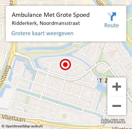 Locatie op kaart van de 112 melding: Ambulance Met Grote Spoed Naar Ridderkerk, Noordmansstraat op 29 juni 2021 01:07
