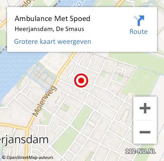 Locatie op kaart van de 112 melding: Ambulance Met Spoed Naar Heerjansdam, De Smaus op 29 juni 2021 01:43