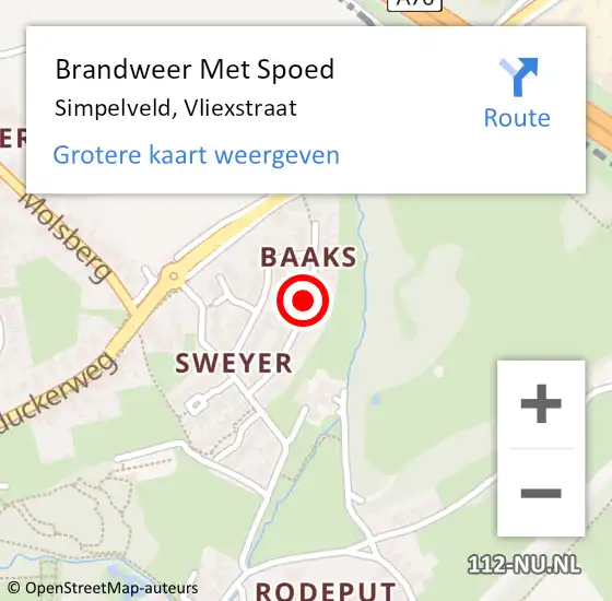 Locatie op kaart van de 112 melding: Brandweer Met Spoed Naar Simpelveld, Vliexstraat op 29 juni 2021 01:55