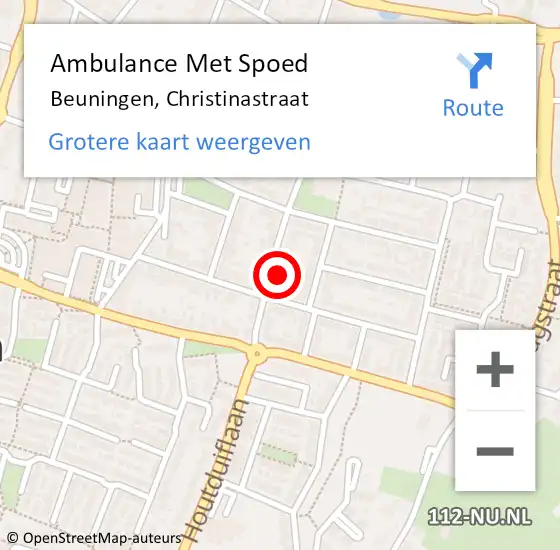 Locatie op kaart van de 112 melding: Ambulance Met Spoed Naar Beuningen, Christinastraat op 29 juni 2021 05:49