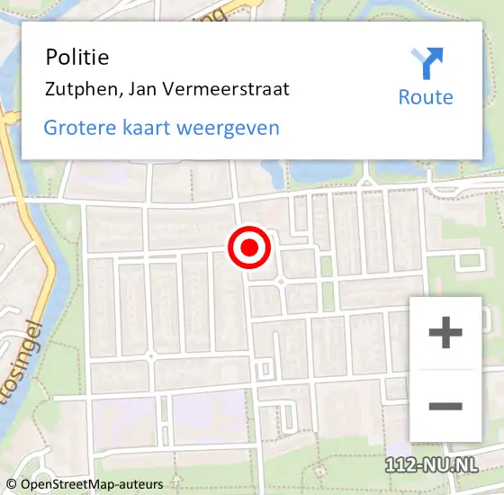 Locatie op kaart van de 112 melding: Politie Zutphen, Jan Vermeerstraat op 29 juni 2021 07:23