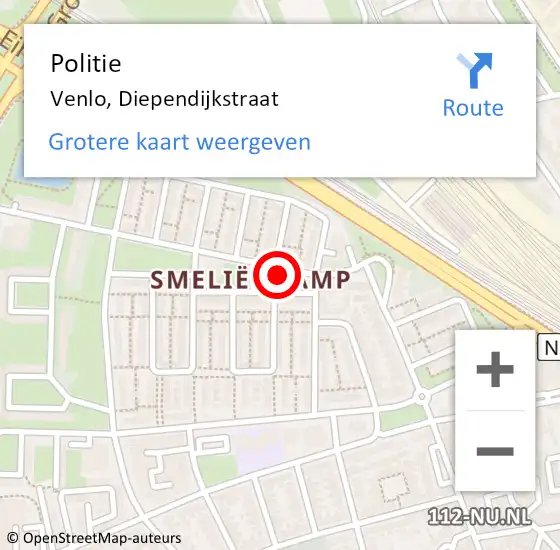 Locatie op kaart van de 112 melding: Politie Venlo, Diependijkstraat op 29 juni 2021 07:33