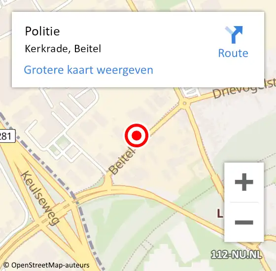 Locatie op kaart van de 112 melding: Politie Kerkrade, Beitel op 29 juni 2021 08:10