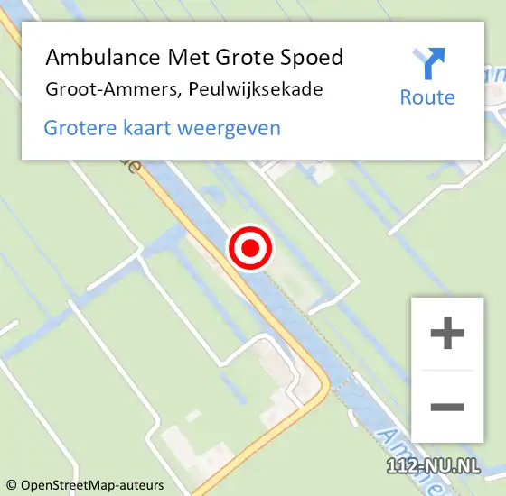 Locatie op kaart van de 112 melding: Ambulance Met Grote Spoed Naar Groot-Ammers, Peulwijksekade op 29 juni 2021 08:12