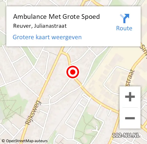 Locatie op kaart van de 112 melding: Ambulance Met Grote Spoed Naar Reuver, Julianastraat op 29 juni 2021 09:27