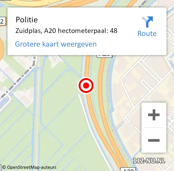 Locatie op kaart van de 112 melding: Politie Zuidplas, A20 hectometerpaal: 48 op 29 juni 2021 10:23