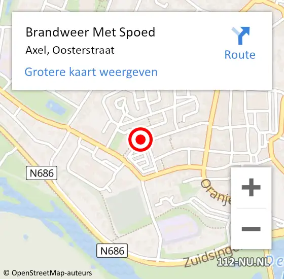 Locatie op kaart van de 112 melding: Brandweer Met Spoed Naar Axel, Oosterstraat op 29 juni 2021 10:23