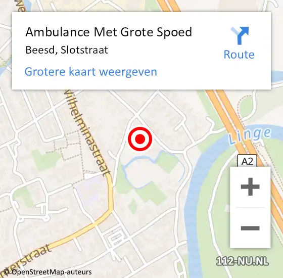 Locatie op kaart van de 112 melding: Ambulance Met Grote Spoed Naar Beesd, Slotstraat op 29 juni 2021 10:32