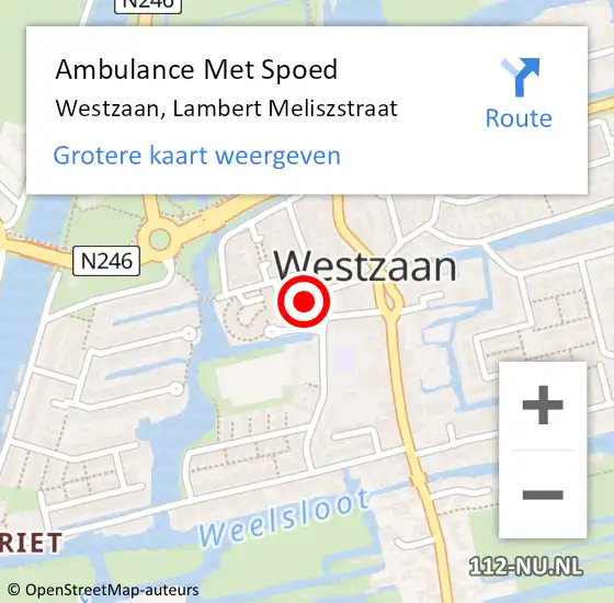 Locatie op kaart van de 112 melding: Ambulance Met Spoed Naar Westzaan, Lambert Meliszstraat op 29 juni 2021 10:39