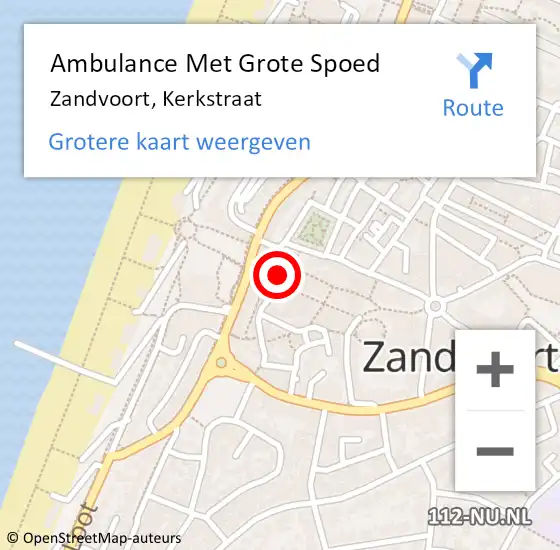 Locatie op kaart van de 112 melding: Ambulance Met Grote Spoed Naar Zandvoort, Kerkstraat op 29 juni 2021 11:03
