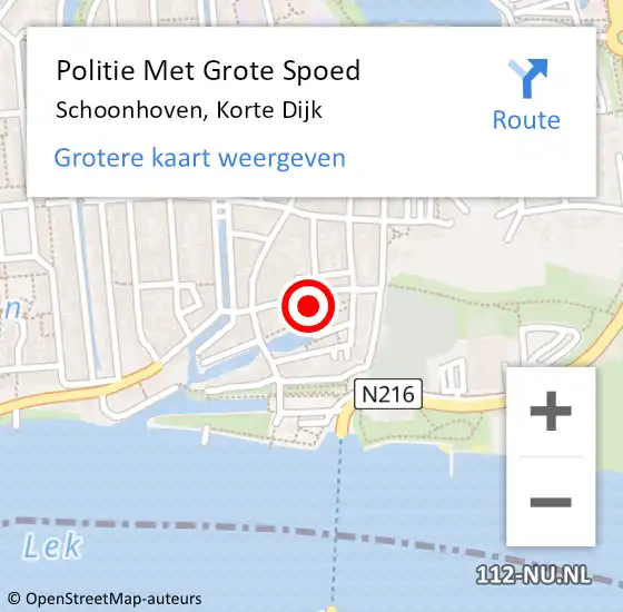 Locatie op kaart van de 112 melding: Politie Met Grote Spoed Naar Schoonhoven, Korte Dijk op 29 juni 2021 11:22