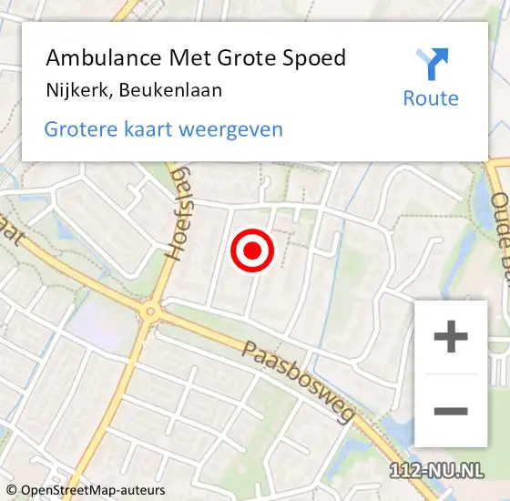 Locatie op kaart van de 112 melding: Ambulance Met Grote Spoed Naar Nijkerk, Beukenlaan op 29 juni 2021 11:34