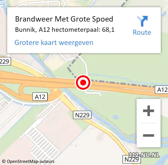 Locatie op kaart van de 112 melding: Brandweer Met Grote Spoed Naar Bunnik, A12 hectometerpaal: 68,1 op 29 juni 2021 12:12