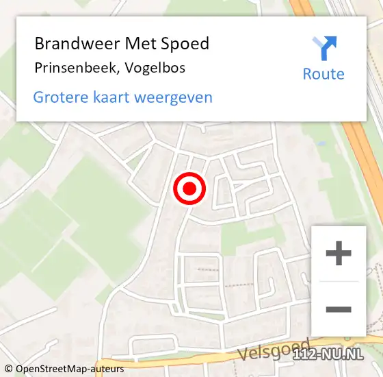 Locatie op kaart van de 112 melding: Brandweer Met Spoed Naar Prinsenbeek, Vogelbos op 29 juni 2021 12:12