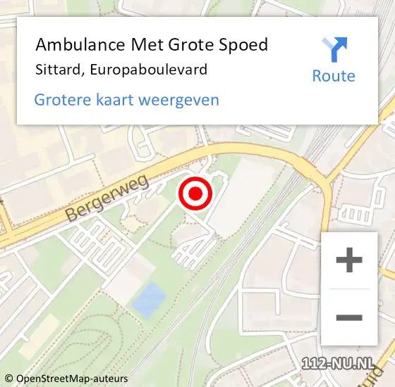 Locatie op kaart van de 112 melding: Ambulance Met Grote Spoed Naar Sittard, Europaboulevard op 29 juni 2021 12:21