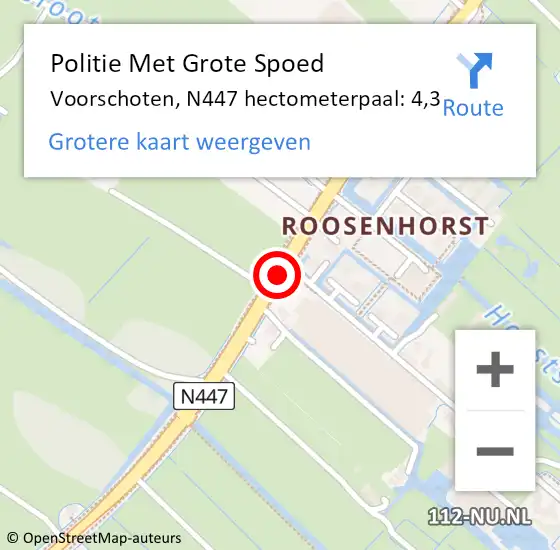 Locatie op kaart van de 112 melding: Politie Met Grote Spoed Naar Voorschoten, N447 hectometerpaal: 4,3 op 29 juni 2021 13:52