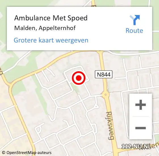 Locatie op kaart van de 112 melding: Ambulance Met Spoed Naar Malden, Appelternhof op 29 juni 2021 13:54