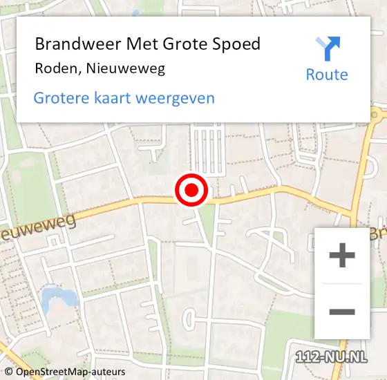 Locatie op kaart van de 112 melding: Brandweer Met Grote Spoed Naar Roden, Nieuweweg op 29 juni 2021 14:03