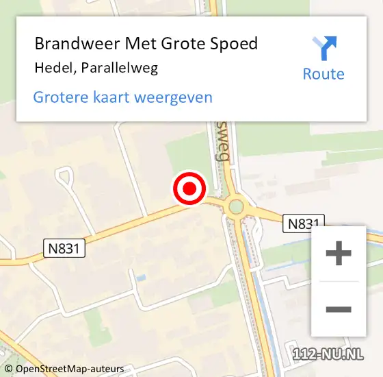 Locatie op kaart van de 112 melding: Brandweer Met Grote Spoed Naar Hedel, Parallelweg op 29 juni 2021 14:23