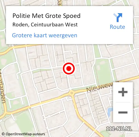 Locatie op kaart van de 112 melding: Politie Met Grote Spoed Naar Roden, Ceintuurbaan West op 29 juni 2021 14:24