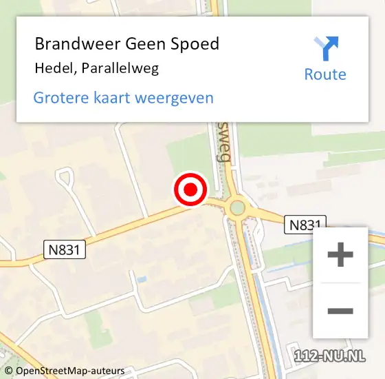 Locatie op kaart van de 112 melding: Brandweer Geen Spoed Naar Hedel, Parallelweg op 29 juni 2021 14:25