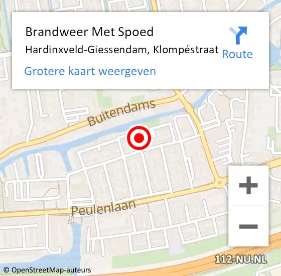 Locatie op kaart van de 112 melding: Brandweer Met Spoed Naar Hardinxveld-Giessendam, Klompéstraat op 29 juni 2021 15:24