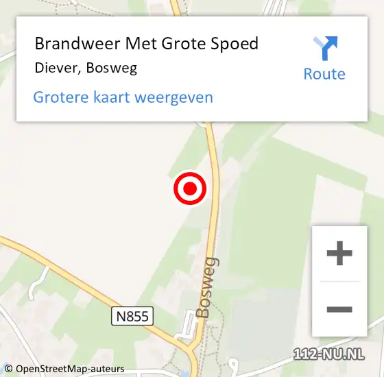 Locatie op kaart van de 112 melding: Brandweer Met Grote Spoed Naar Diever, Bosweg op 29 juni 2021 15:28