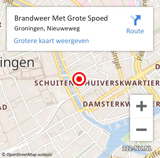 Locatie op kaart van de 112 melding: Brandweer Met Grote Spoed Naar Groningen, Nieuweweg op 29 juni 2021 15:53