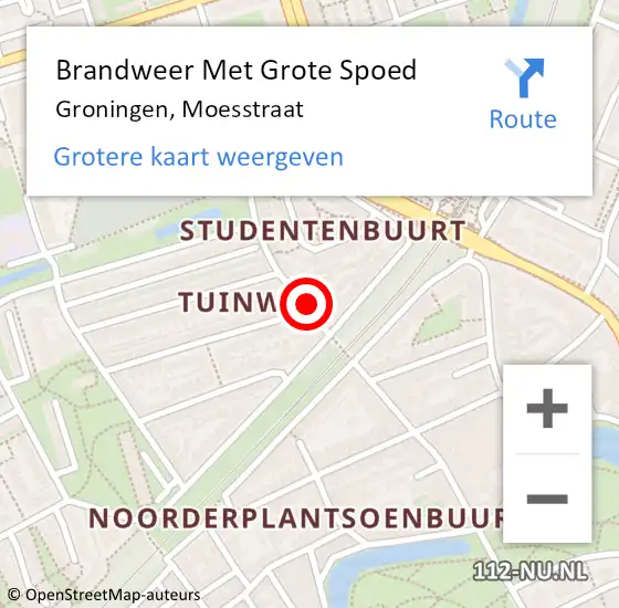 Locatie op kaart van de 112 melding: Brandweer Met Grote Spoed Naar Groningen, Moesstraat op 29 juni 2021 16:52