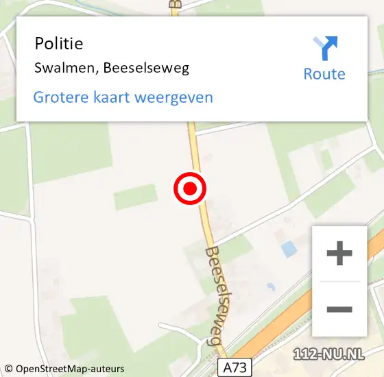 Locatie op kaart van de 112 melding: Politie Swalmen, Beeselseweg op 29 juni 2021 16:58